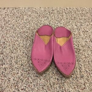 Pink Moroccan Leather Slipper Slides